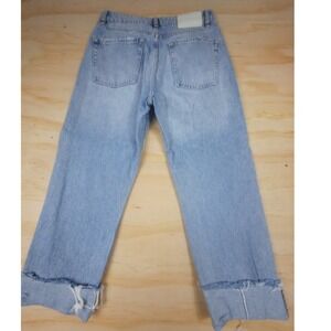 Zara Womens Light Wash Straight Leg Jeans Raw Cuff High Rise Blue Size 6